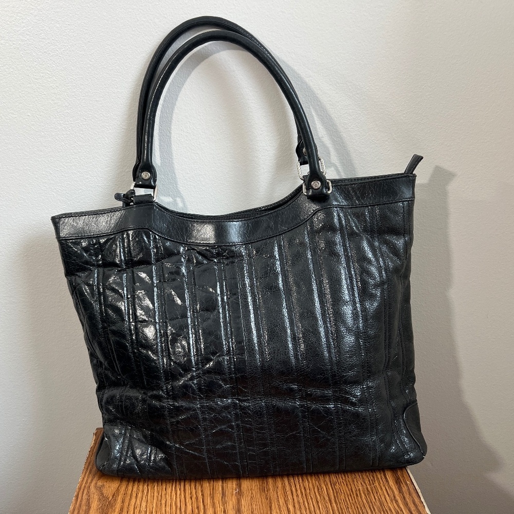 Franklin Covey black leather tote handbag